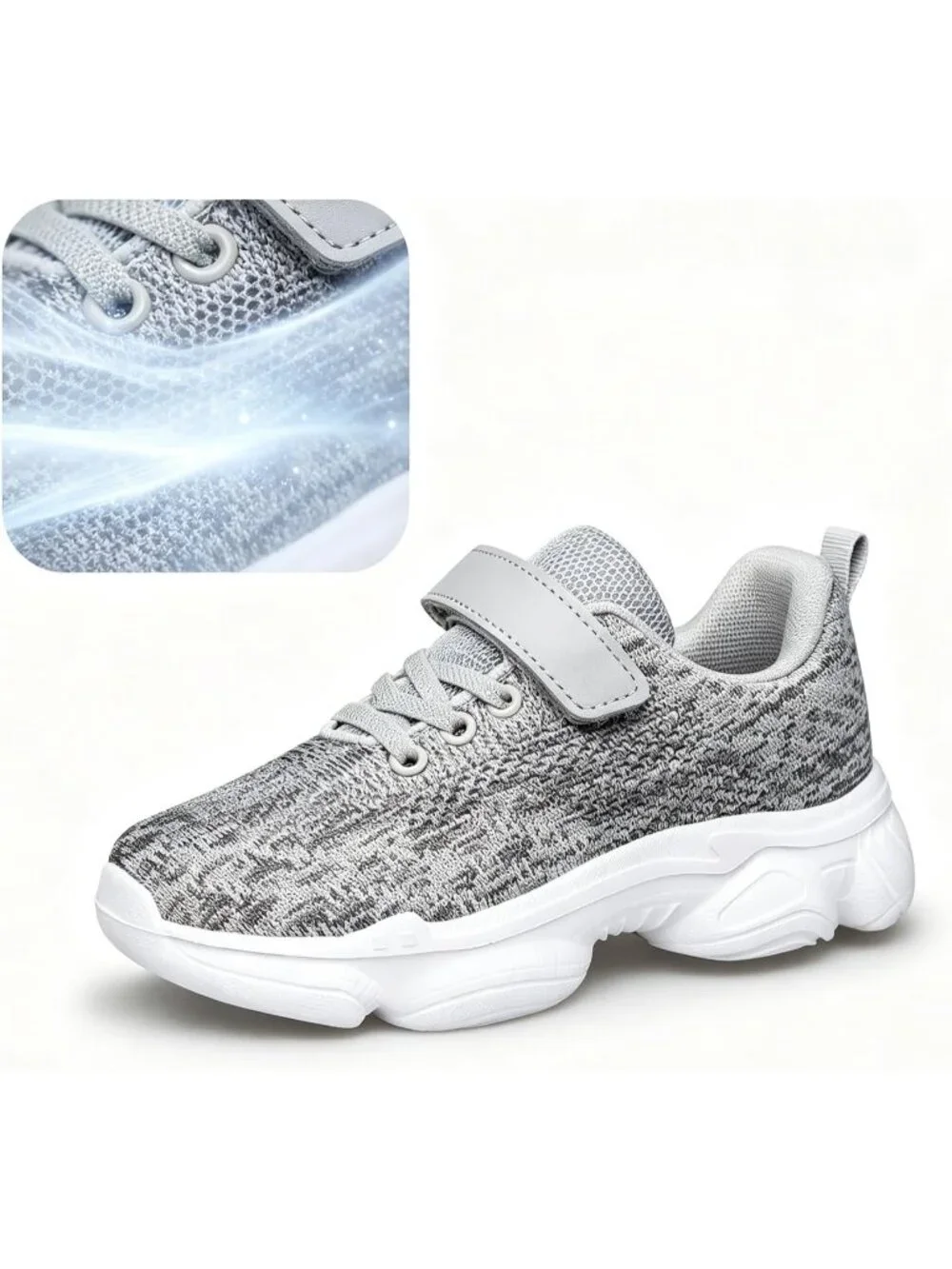 Kids Multi Grey Mesh Shoes Toddler Boys Girls Running Sports Strap Sneakers